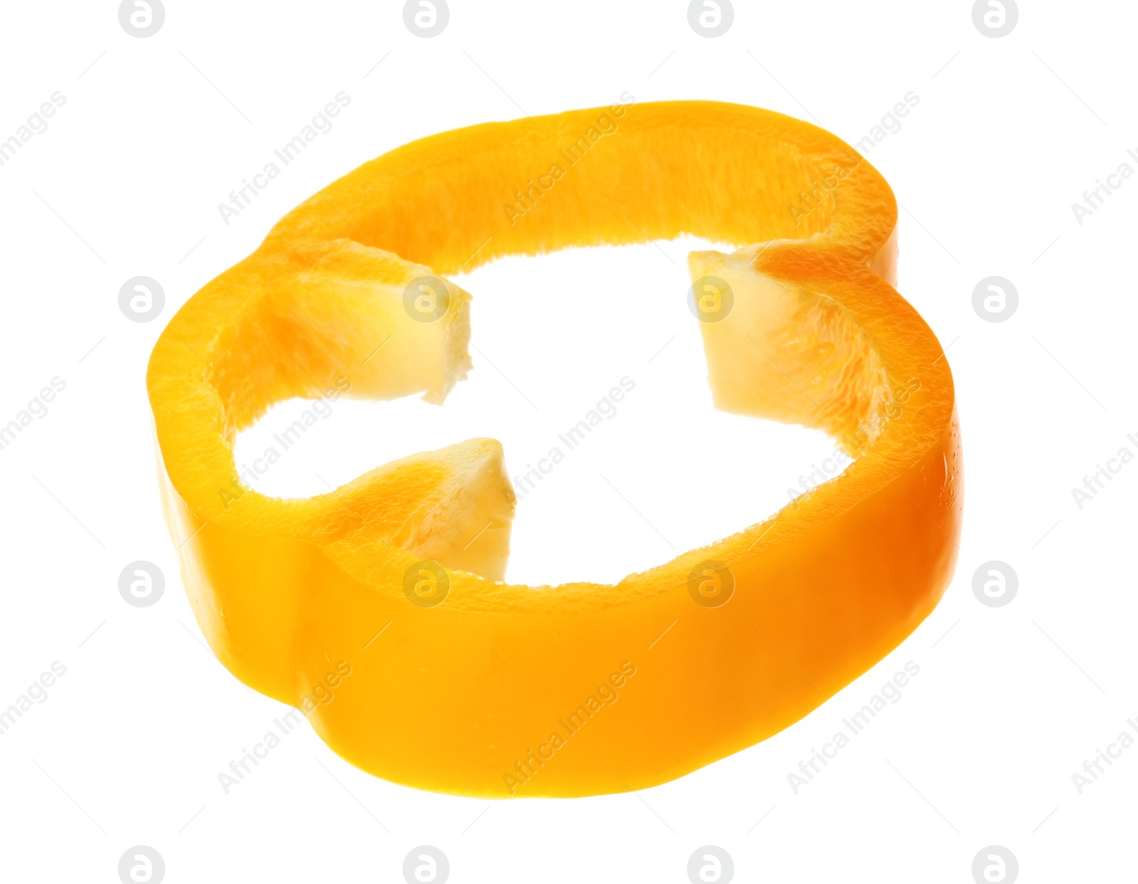 Photo of Slice of ripe bell pepper on white background