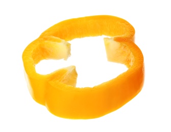 Photo of Slice of ripe bell pepper on white background