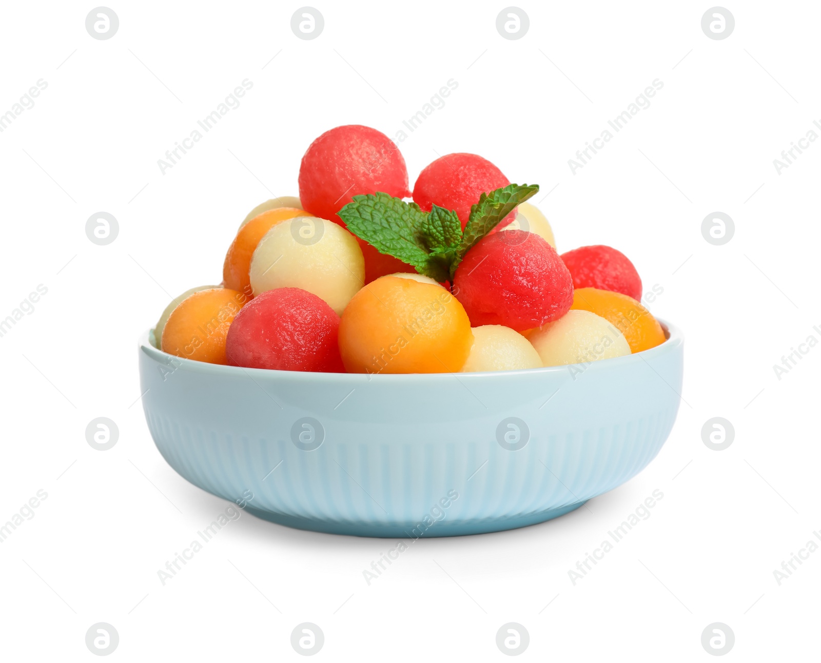 Photo of Melon balls and mint isolated on white
