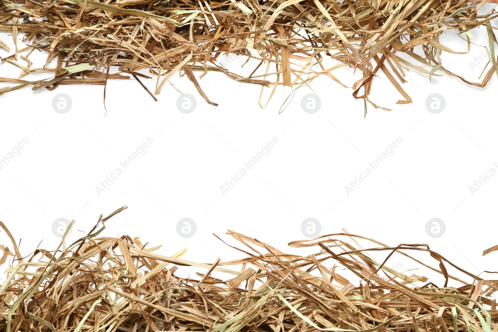 Photo of Dried hay on white background, top view