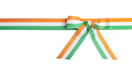 Indian flag ribbon with bow on white background, top view