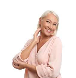 Mature woman with beautiful face on white background