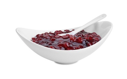 Fresh cranberry sauce in bowl isolated on white