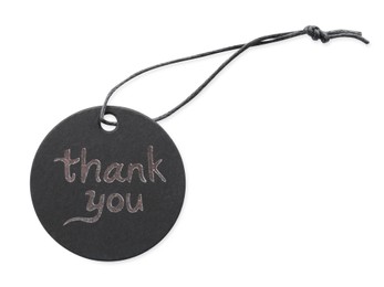 Photo of Black tag with phrase Thank You isolated on white
