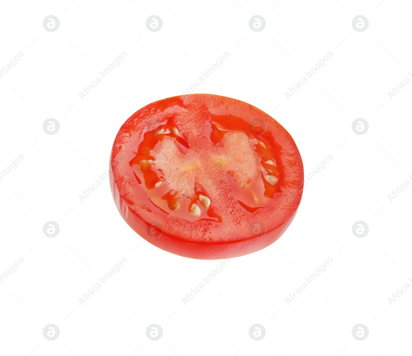 Photo of Slice of tasty tomato isolated on white