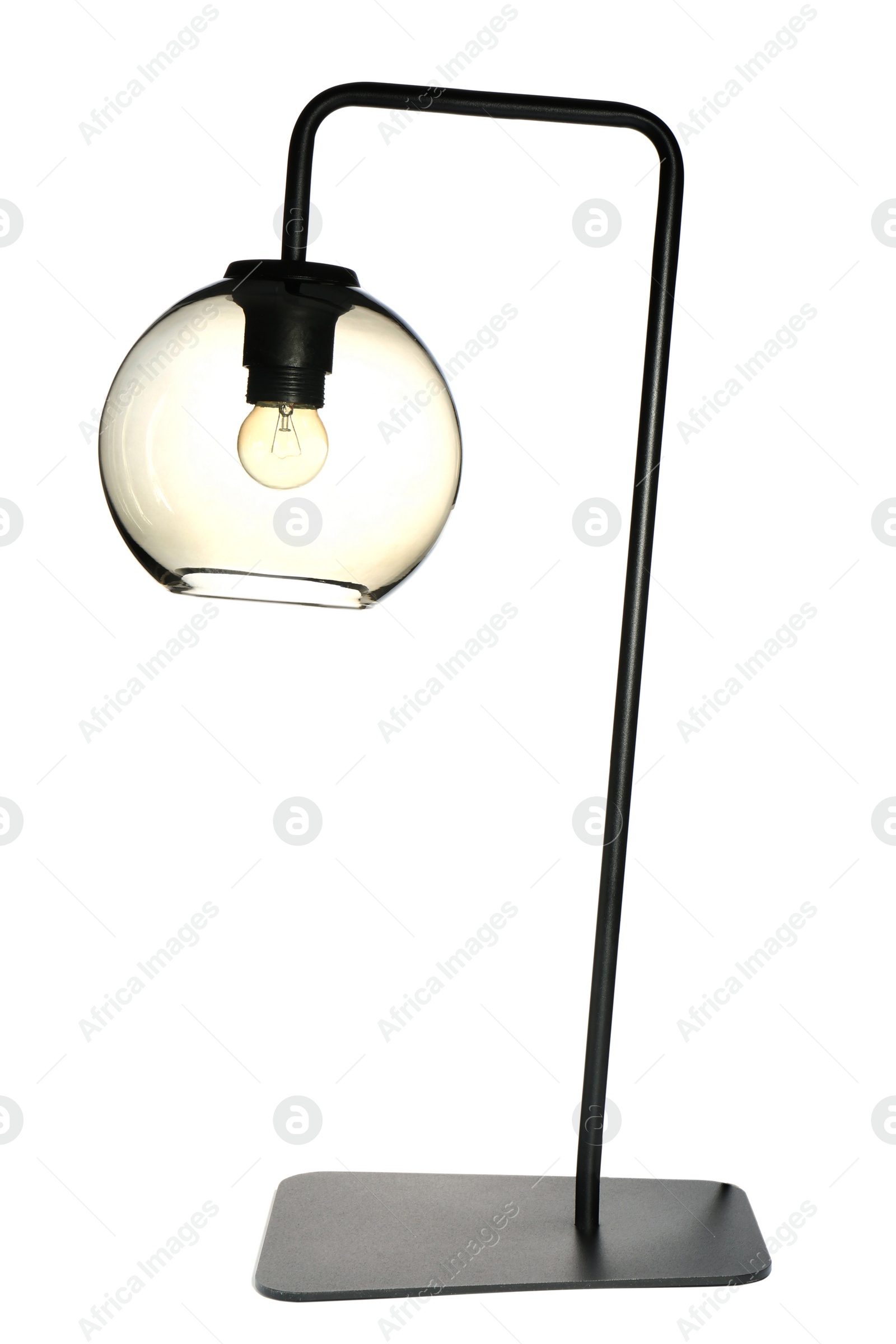 Photo of Stylish table lamp isolated on white. Modern device