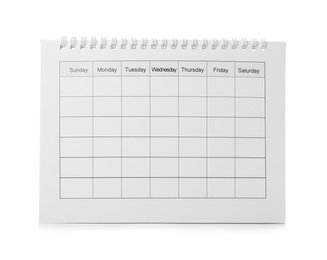 Blank paper calendar isolated on white. Planning concept