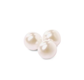 Photo of Three beautiful oyster pearls on white background