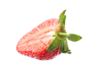 Photo of Half of ripe strawberry isolated on white