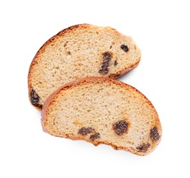 Photo of Sweet hard chuck crackers with raisins on white background, top view