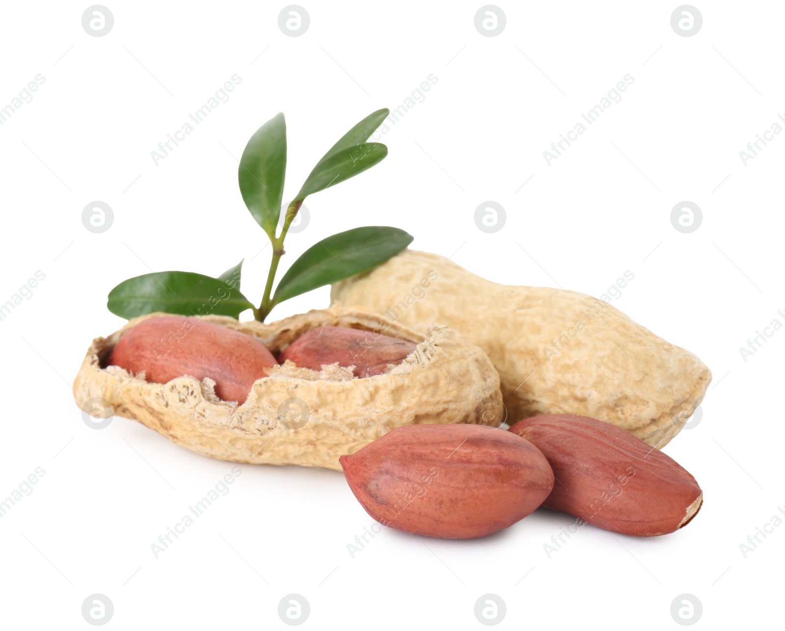 Photo of Fresh peanuts isolated on white. Healthy snack