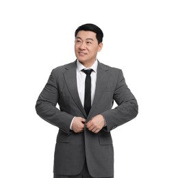 Photo of Businessman in suit posing on white background