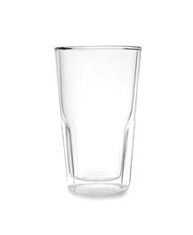 Photo of Empty glass isolated on white. Kitchen tableware