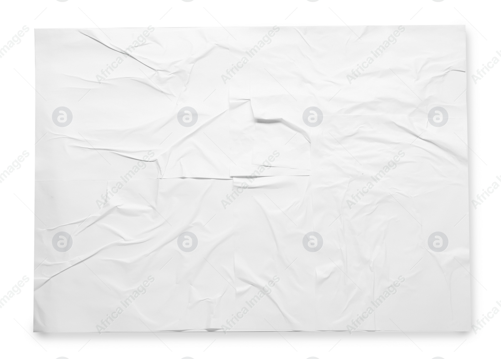 Photo of White crumpled sheet of paper on light grey background, top view. Wall poster