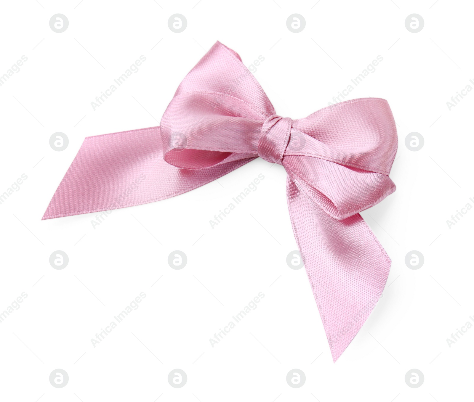 Photo of Pink satin ribbon bow on white background