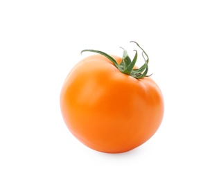 Photo of Delicious ripe orange tomato on white background