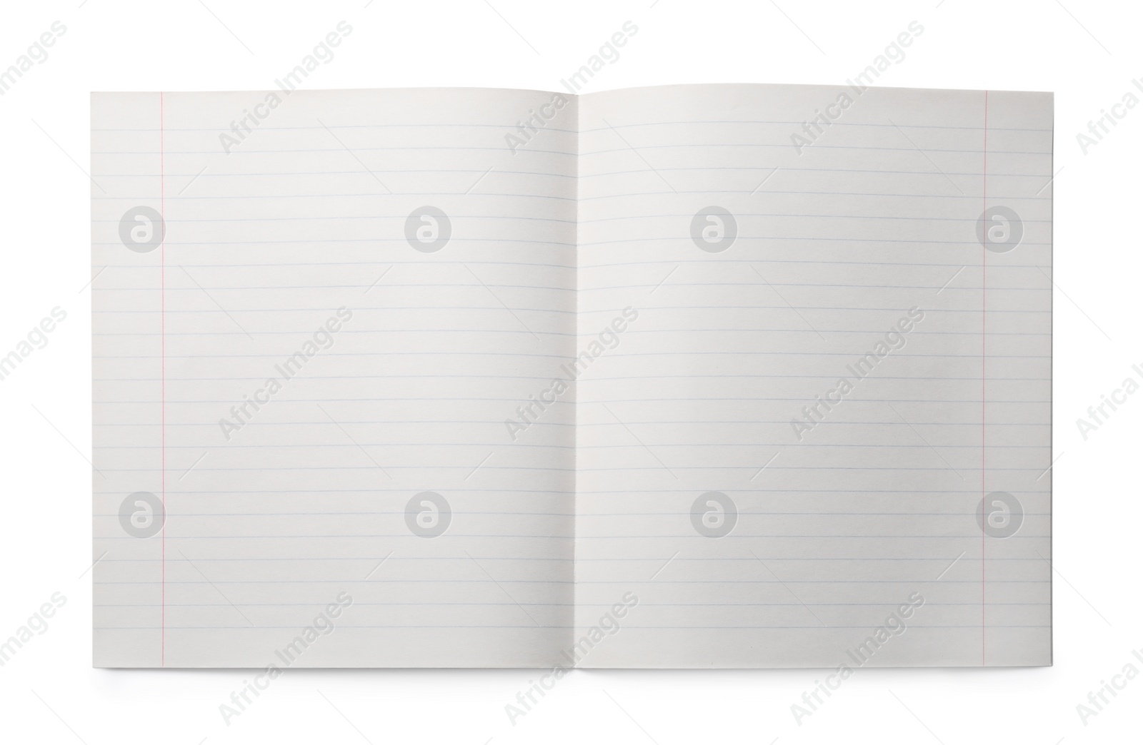 Photo of Copybook paper sheet on white background, top view
