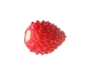 One ripe wild strawberry isolated on white