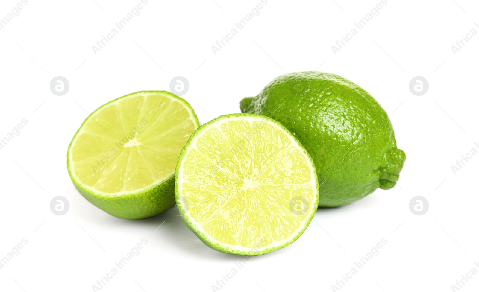 Photo of Fresh ripe green limes isolated on white