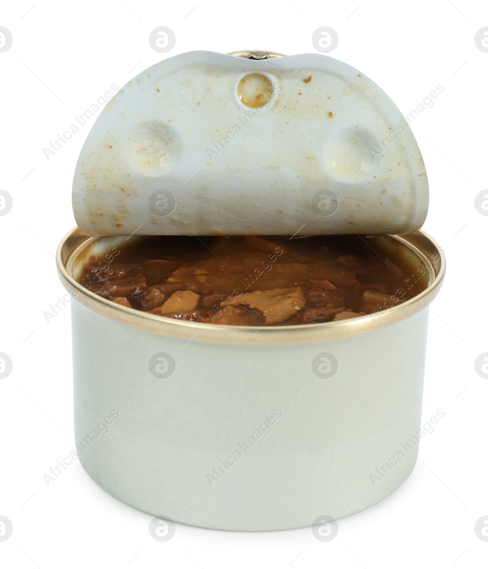 Photo of Tin can of wet pet food isolated on white