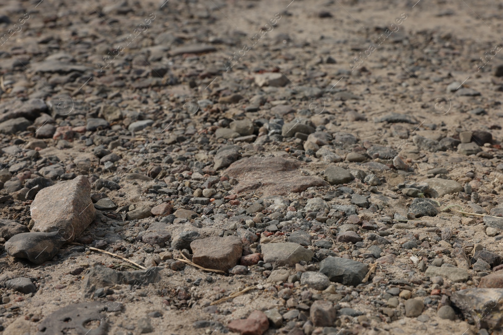 Photo of Dirt road with stones as background, closeup