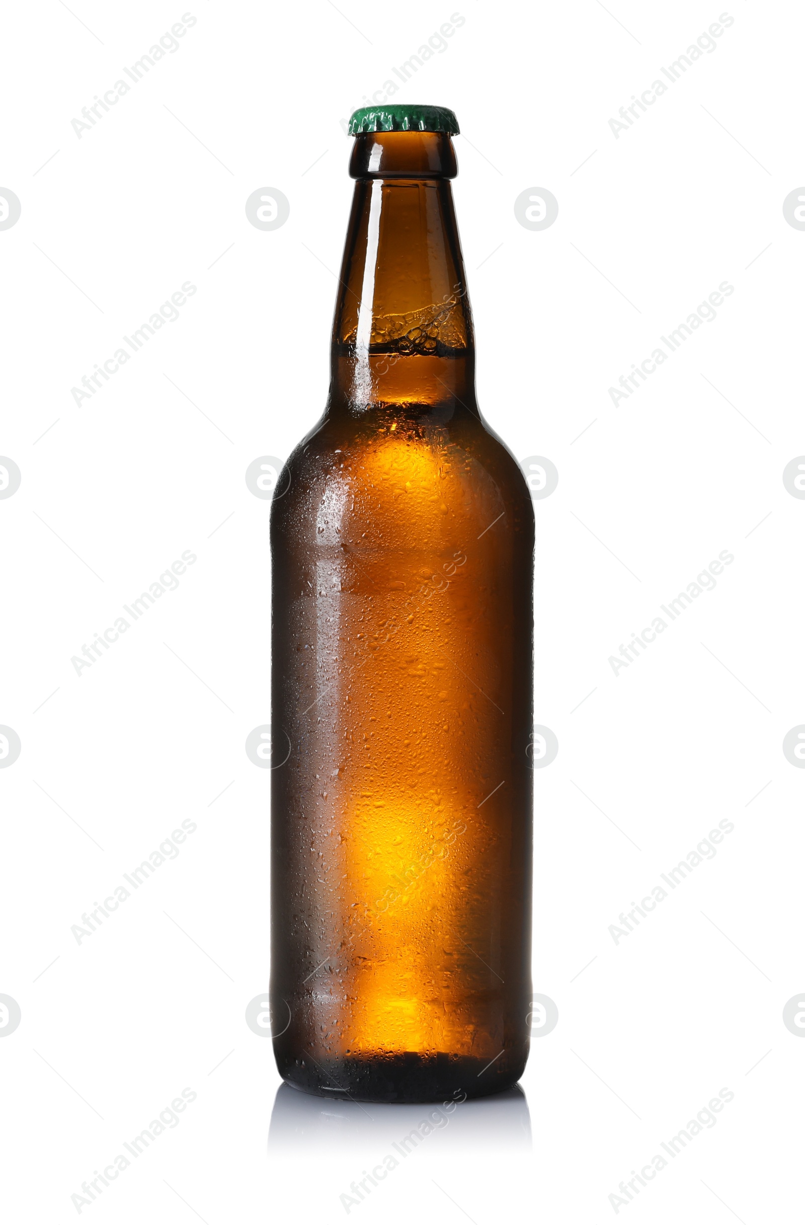 Photo of Brown glass bottle of beer isolated on white