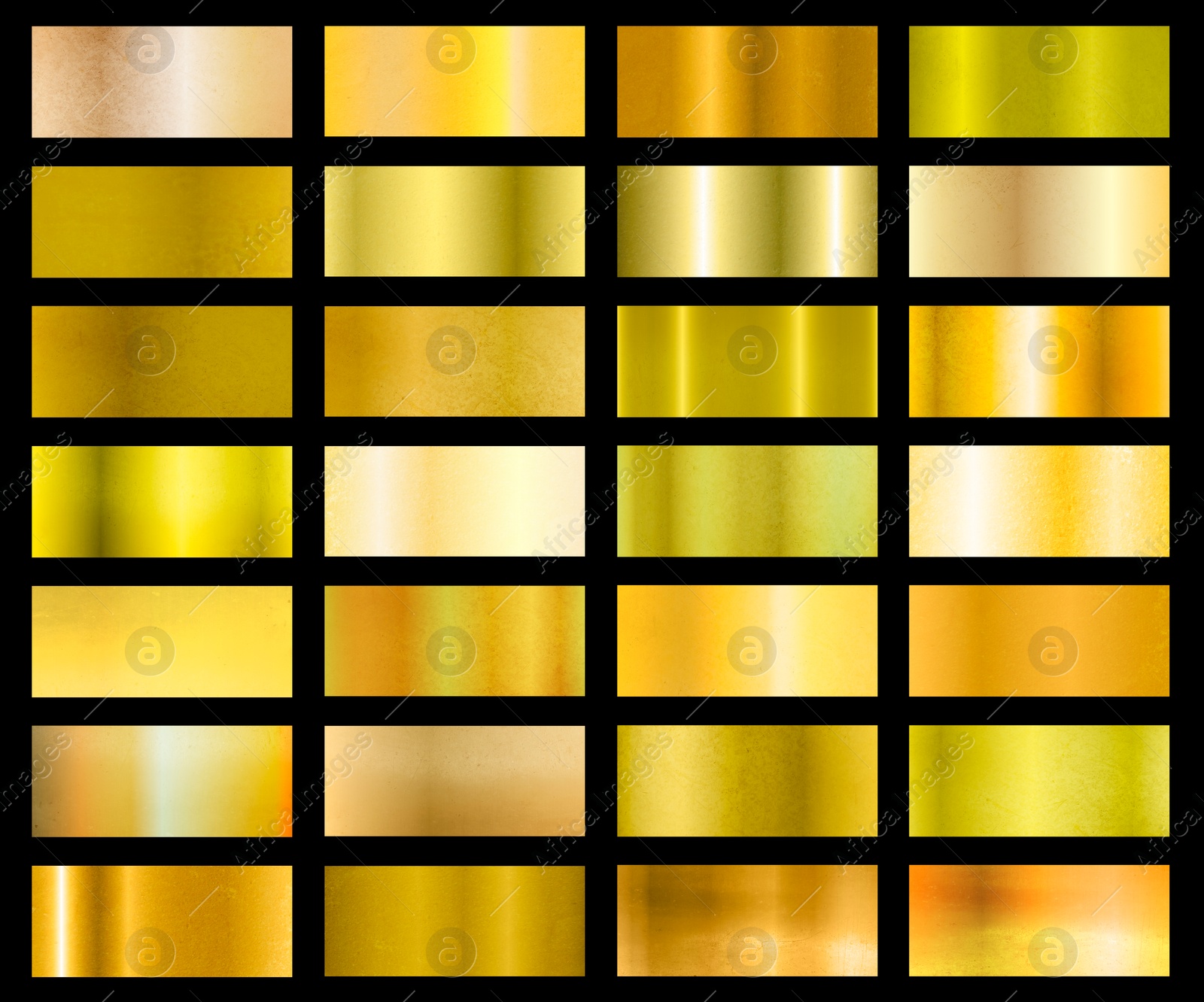 Image of Set of gold textures on black background