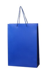 Photo of One blue shopping bag isolated on white