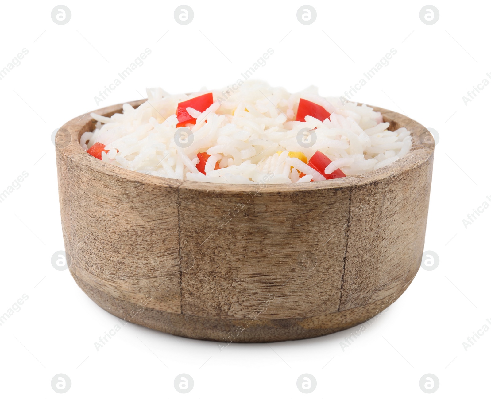 Photo of Delicious rice with vegetables isolated on white