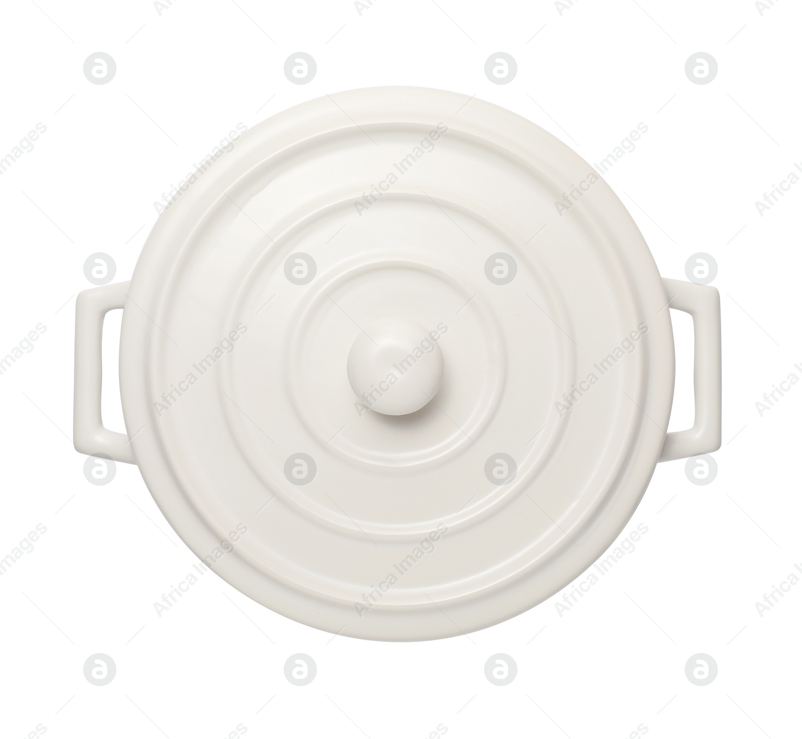 Photo of One ceramic pot with lid isolated on white, top view