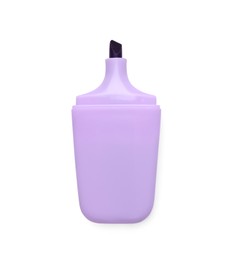 Photo of One purple marker on white background, top view