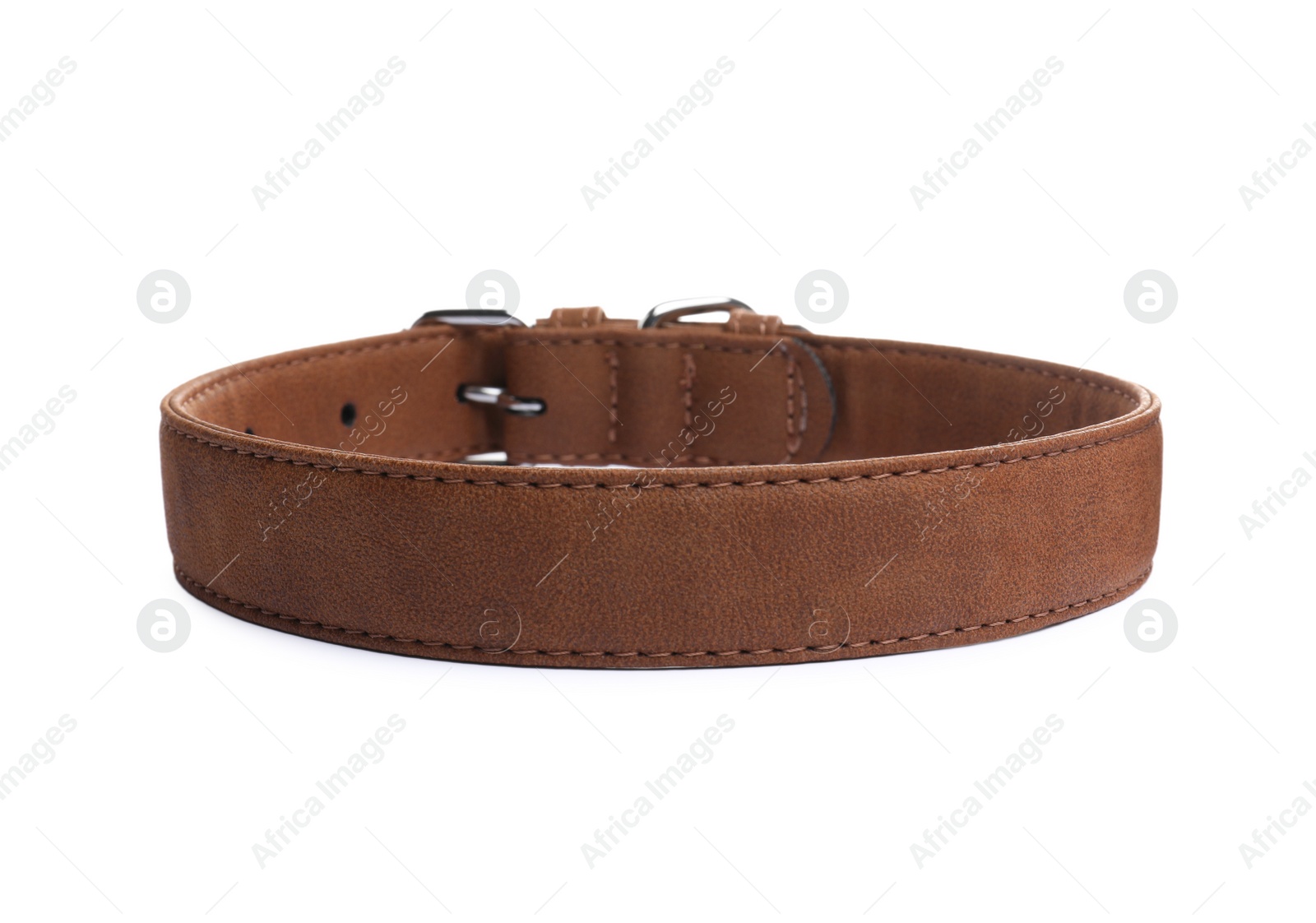 Photo of Brown leather dog collar isolated on white