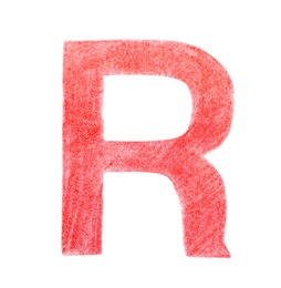 Photo of Letter R written with red pencil on white background, top view