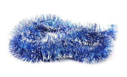 Beautiful shiny blue tinsel isolated on white