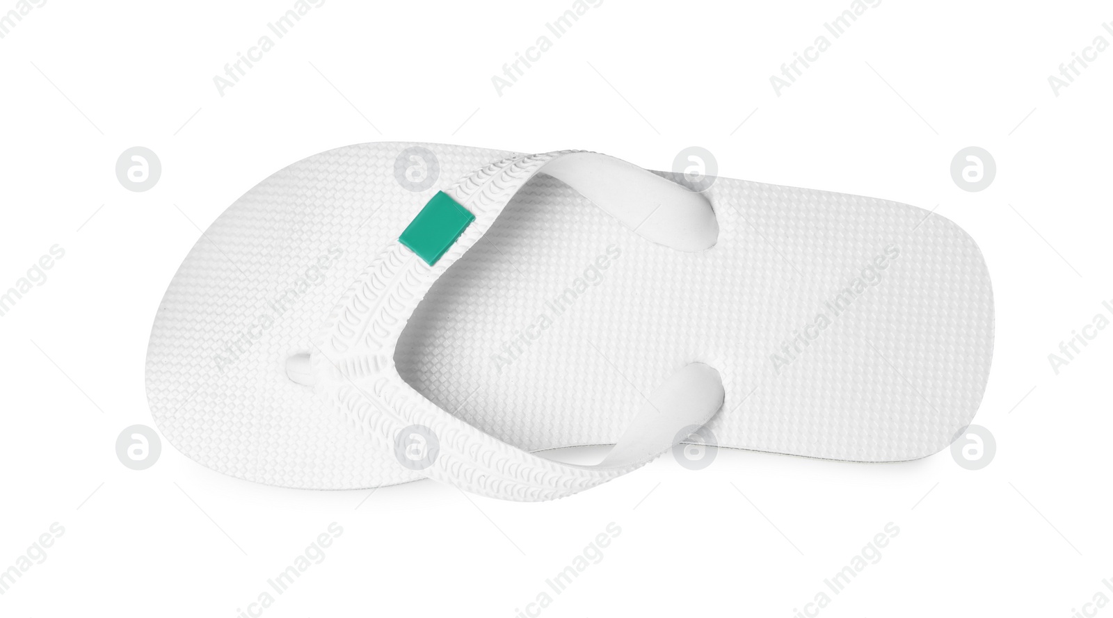 Photo of Single flip flop isolated on white, top view