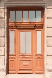 Big vintage wooden door of old building