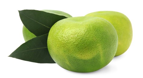 Fresh ripe sweetie fruits with green leaves on white background