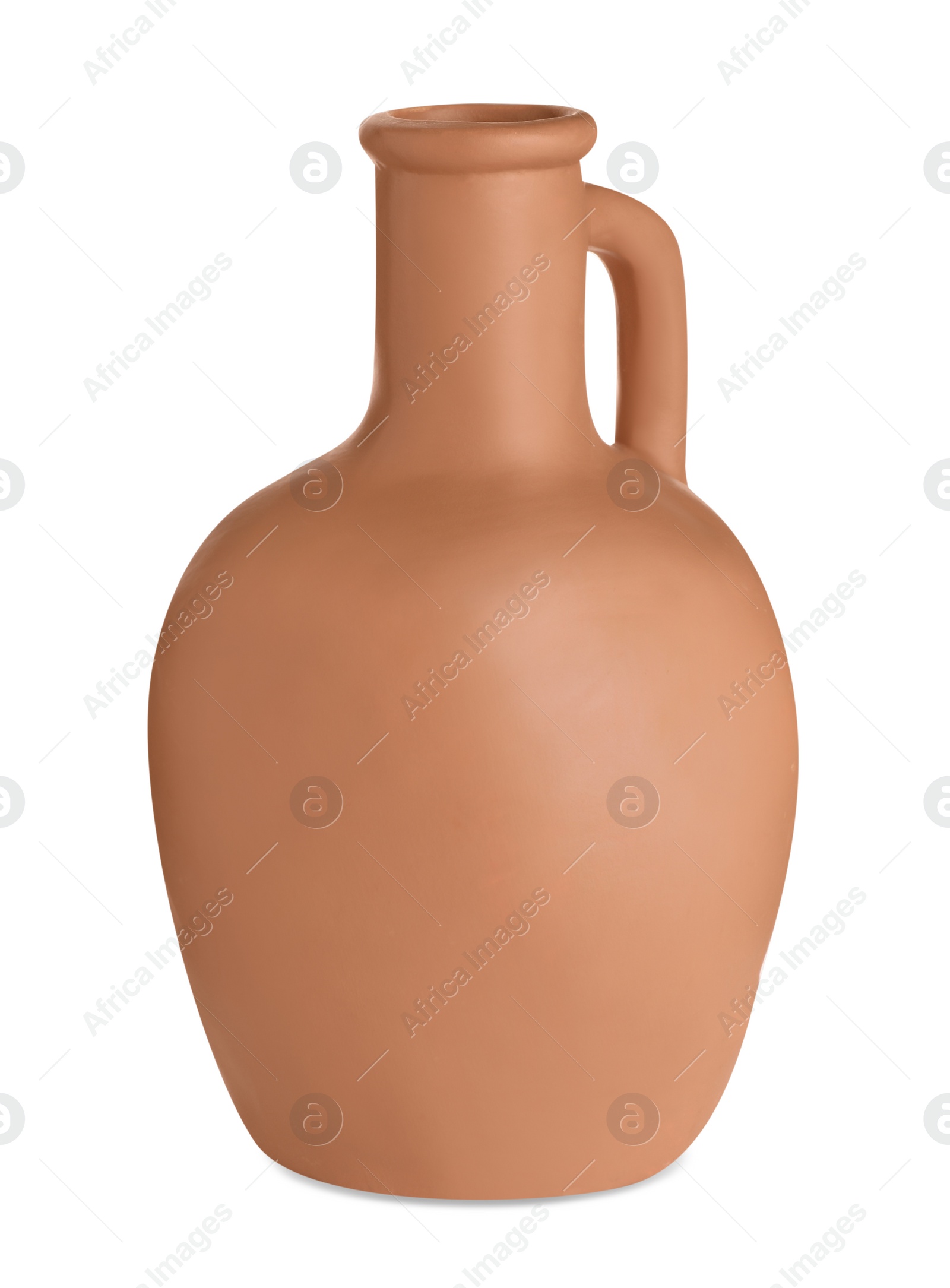 Photo of Clay flagon with handle isolated on white