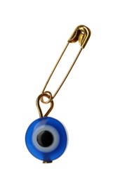 Photo of Evil eye safety pin on white background