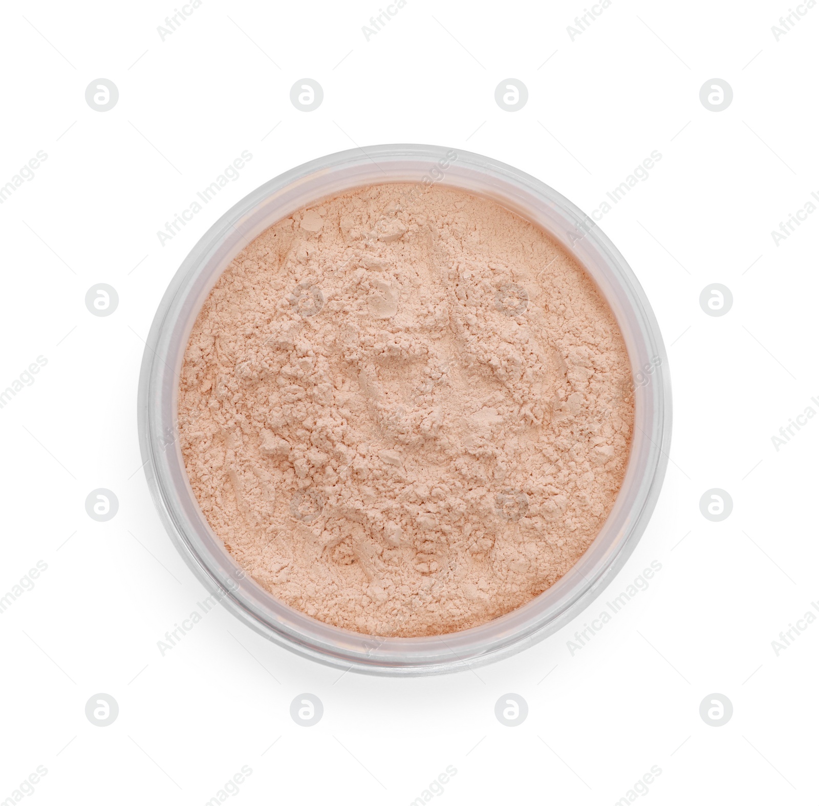 Photo of Loose face powder isolated on white. Makeup product