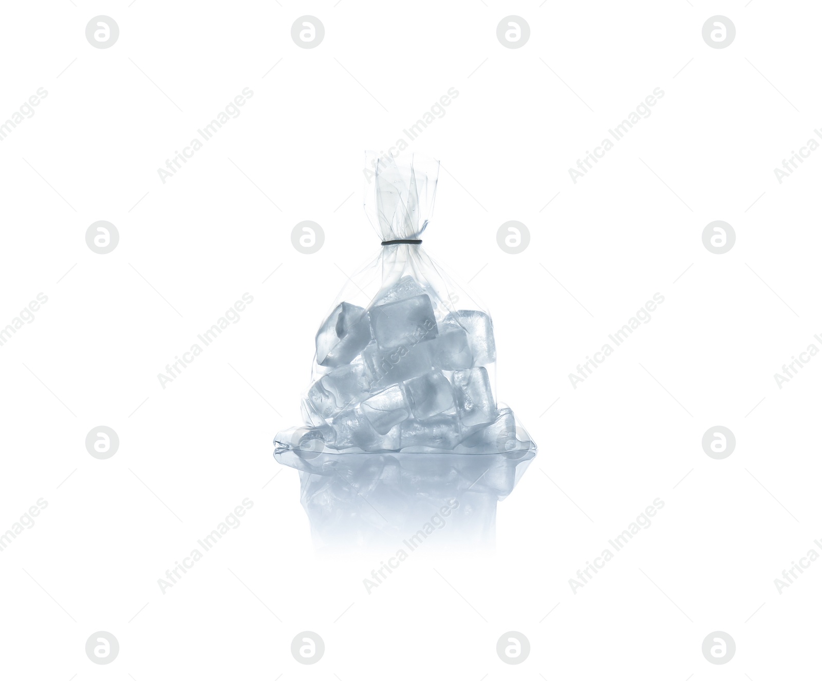 Photo of Ice cubes in plastic bag isolated on white