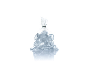 Ice cubes in plastic bag isolated on white