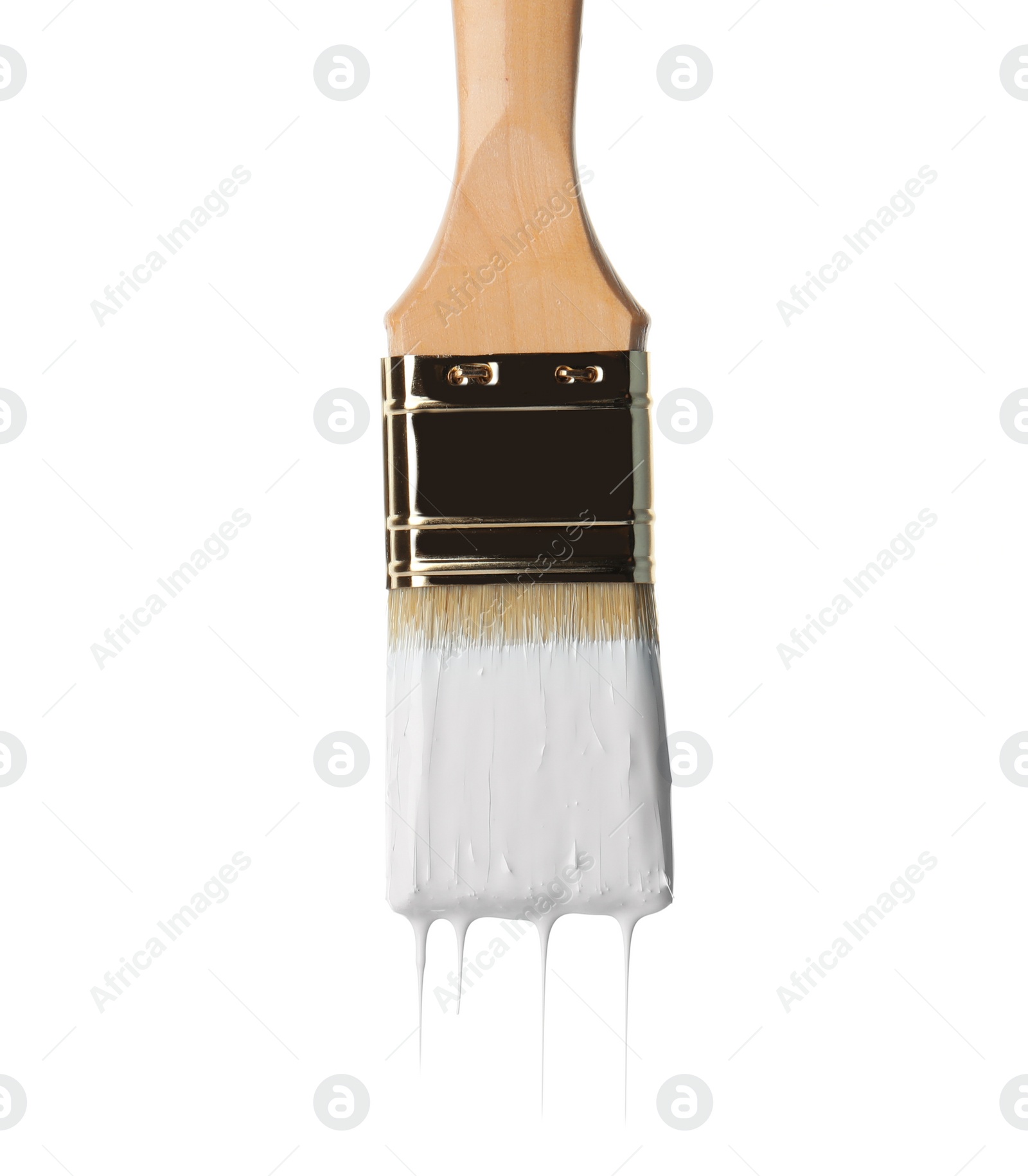 Photo of Paint flowing from brush on white background