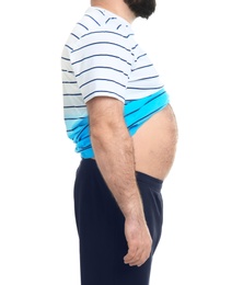 Overweight man on white background