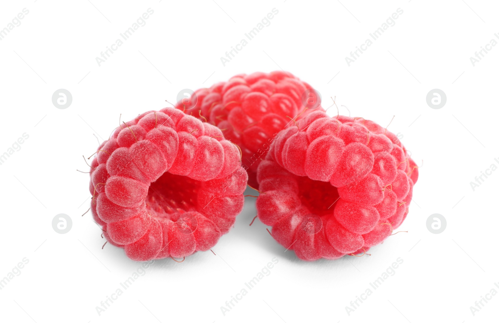 Photo of Delicious ripe sweet raspberries isolated on white