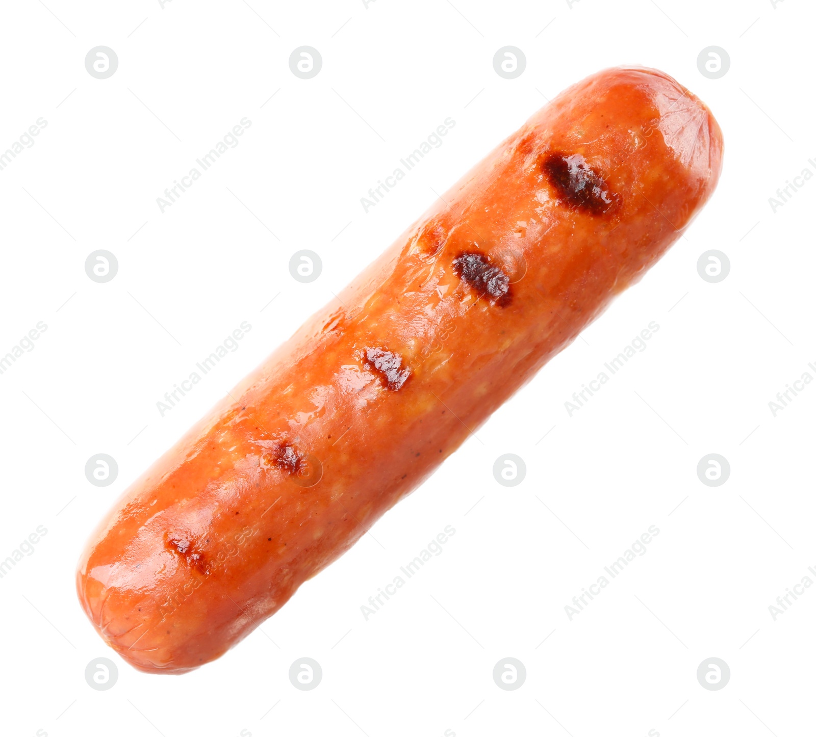 Photo of Tasty grilled sausage isolated on white. Ingredient for hot dog