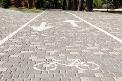 Photo of Bicycle lane with marking on sunny day