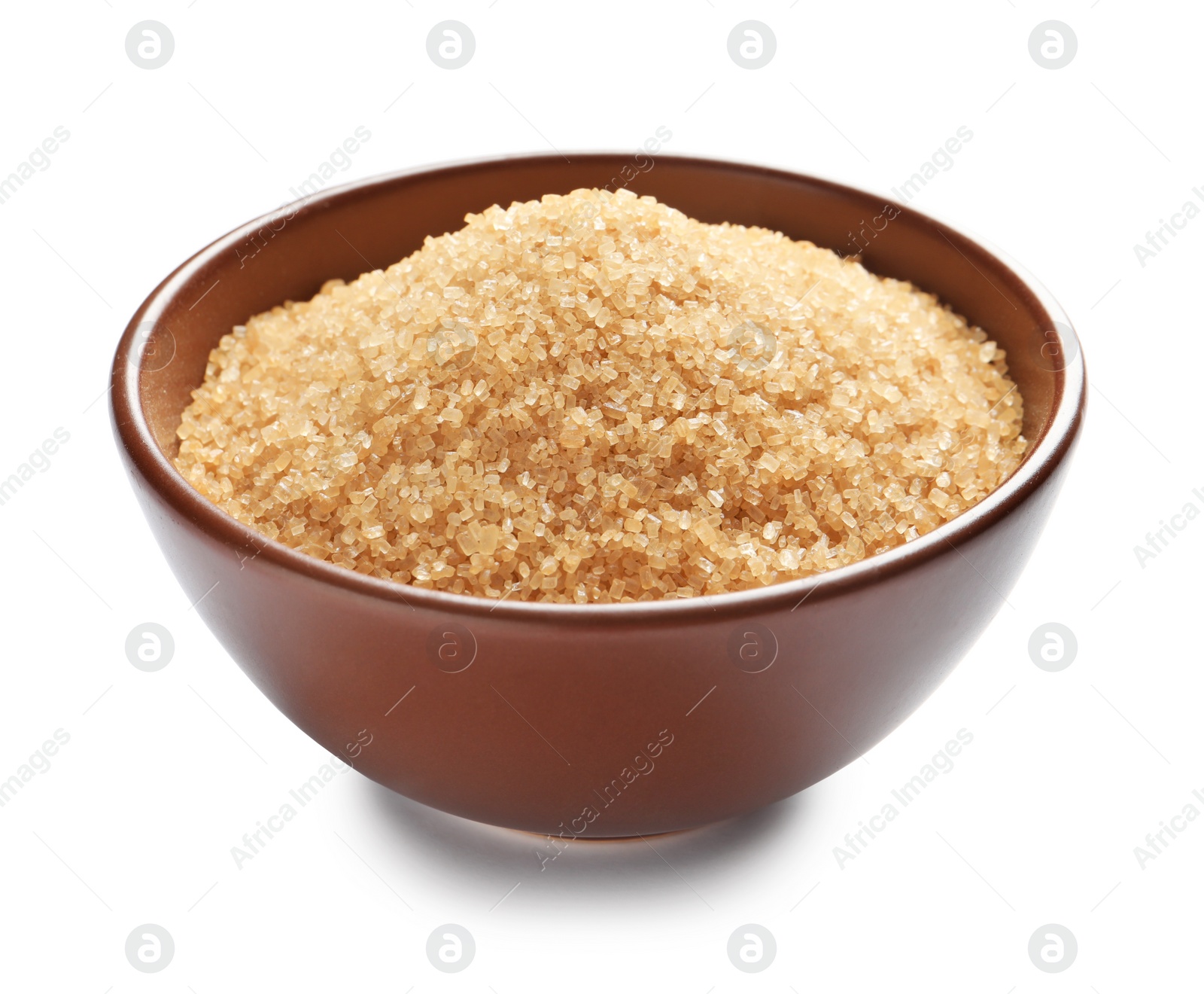 Photo of Bowl with brown sugar on white background