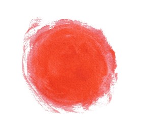 Photo of Red paint circle drawn with brush on white background