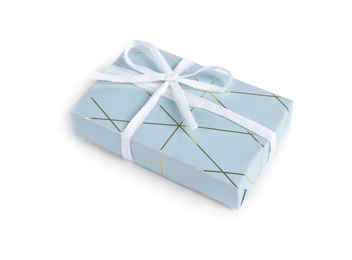 Photo of Beautiful gift box with ribbon on white background